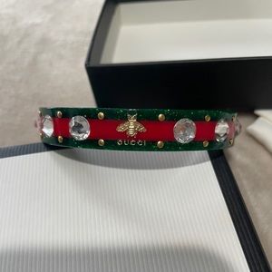 SOLD-Authentic Gucci web  cuff with crystal bee